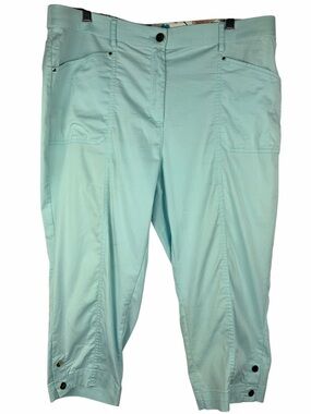 Chico’s Size 2.5 Aqua Blue Cropped Capri Pants Stretch Snap Hem